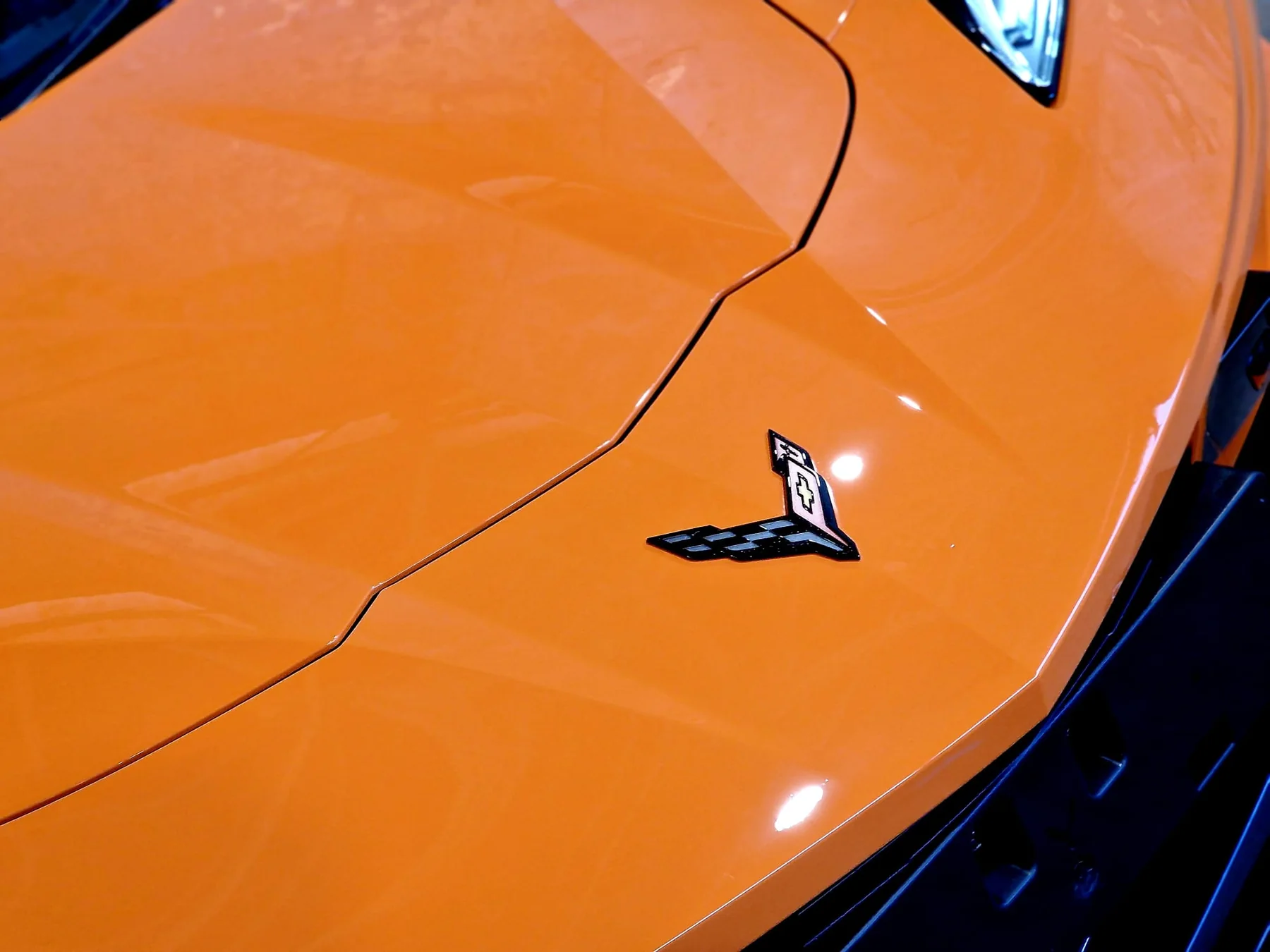 Mirror-sharp reflections on a Corvette Stingray machine-polished by Detailed Autos