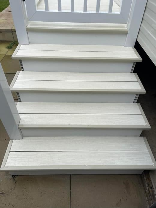 The same steps after cleaning, the treads back to a clean off white.