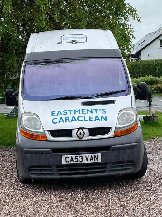 The Eastment's Caraclean van photographed from the front, the business name across the bonnet.