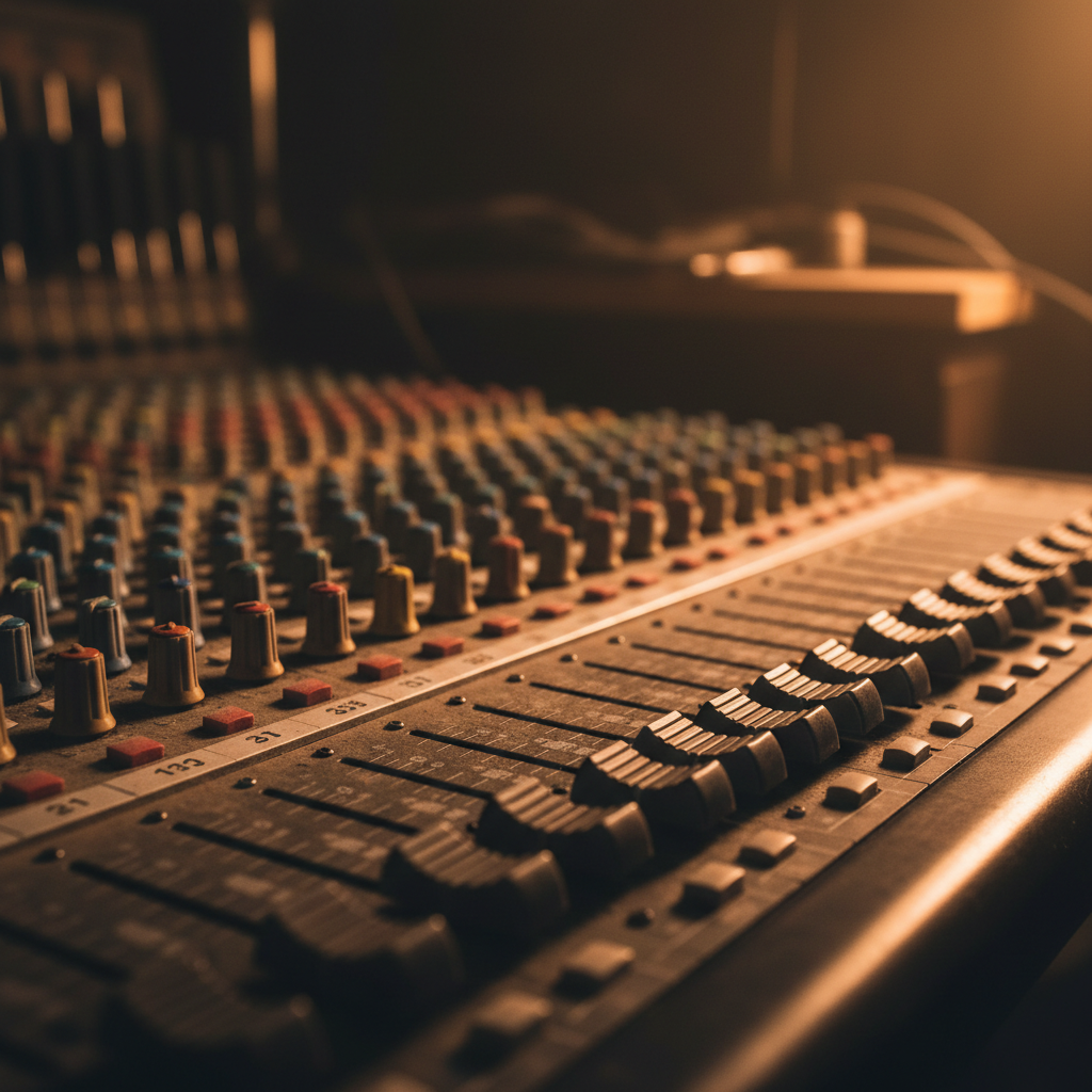 A professional mixing console being serviced