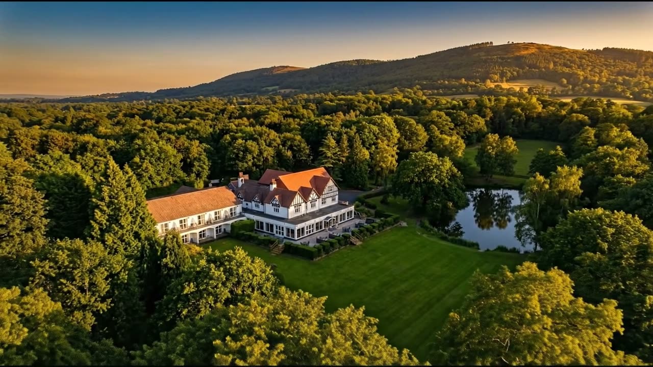 Buckatree Hall aerial view, five and a half acres of grounds at the foot of the Wrekin