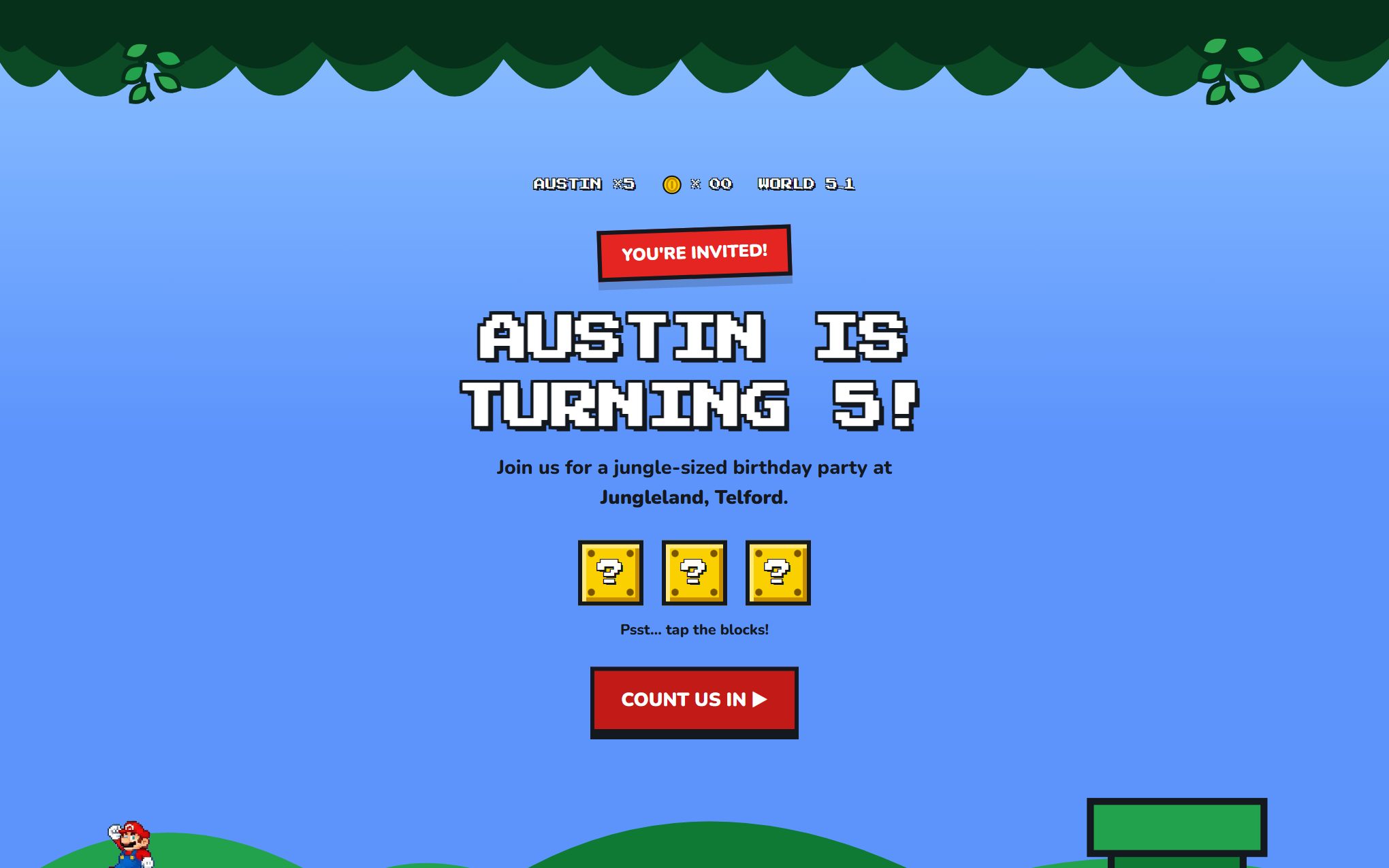 Austin is turning 5! You're invited website, New build