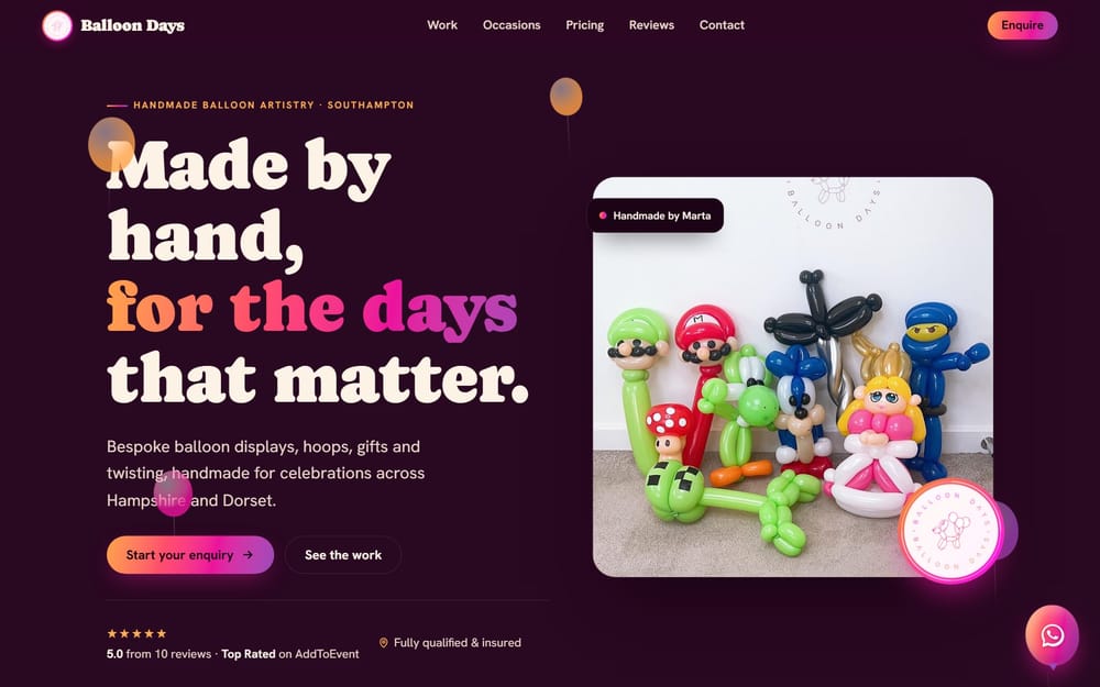 Balloon Days website, Balloon artist