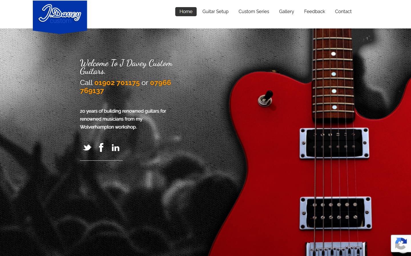 The old J. Davey Custom Guitars website before the rebuild