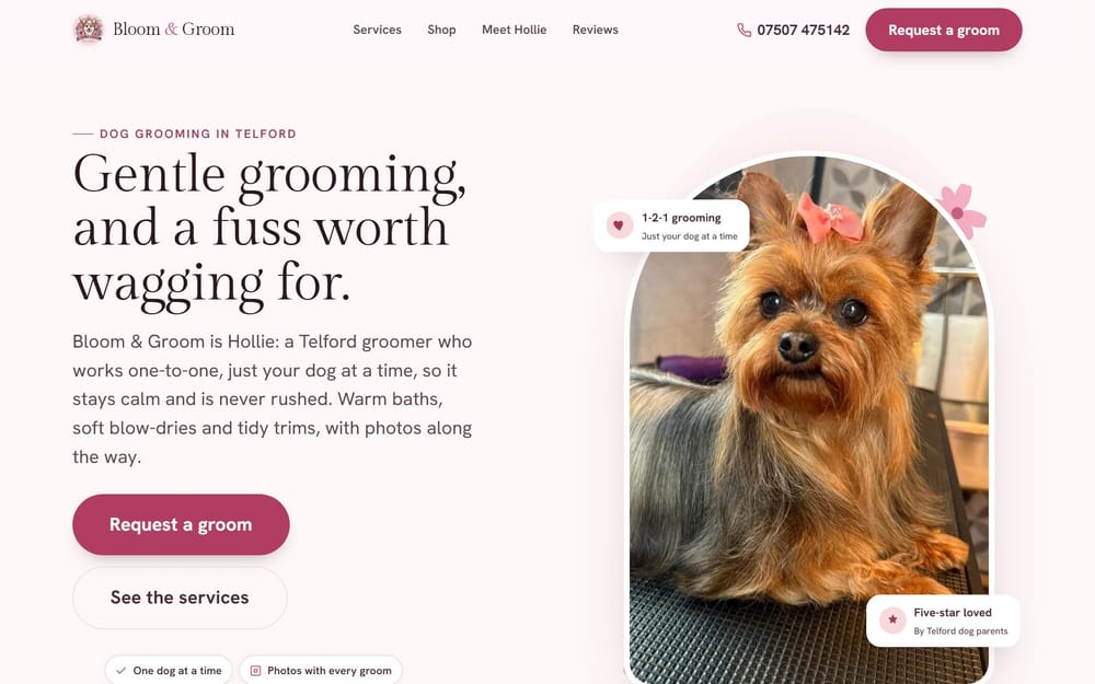 Bloom & Groom website, Dog groomer