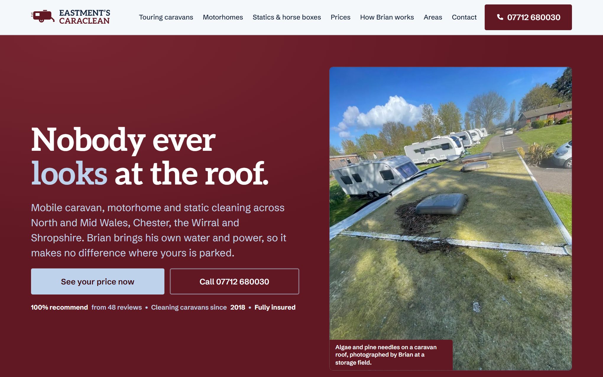 Eastment's Caraclean website, mobile caravan cleaning