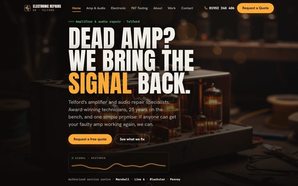 Electronic Repairs UK website, Amp & audio repair