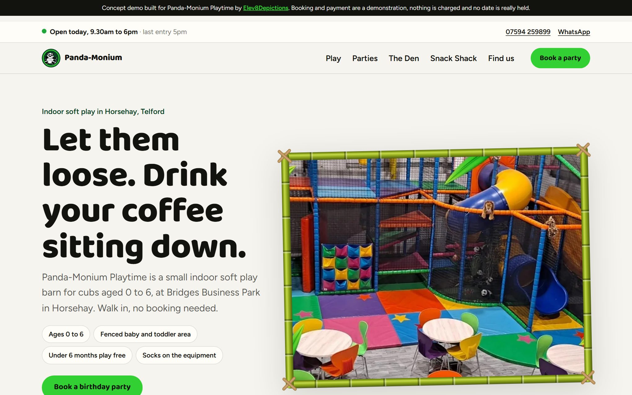 Panda-Monium Playtime website, Indoor soft play