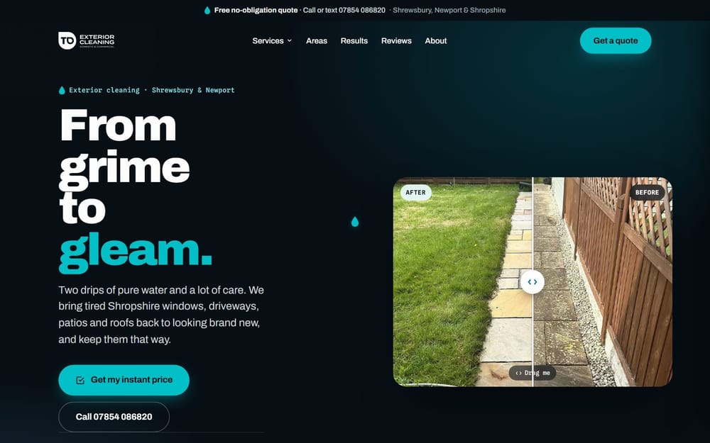 TD Exterior Cleaning website, Exterior cleaning