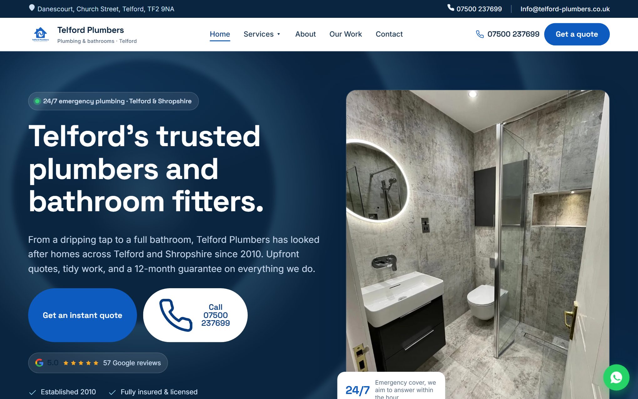 Telford Plumbers website, plumbing and bathrooms