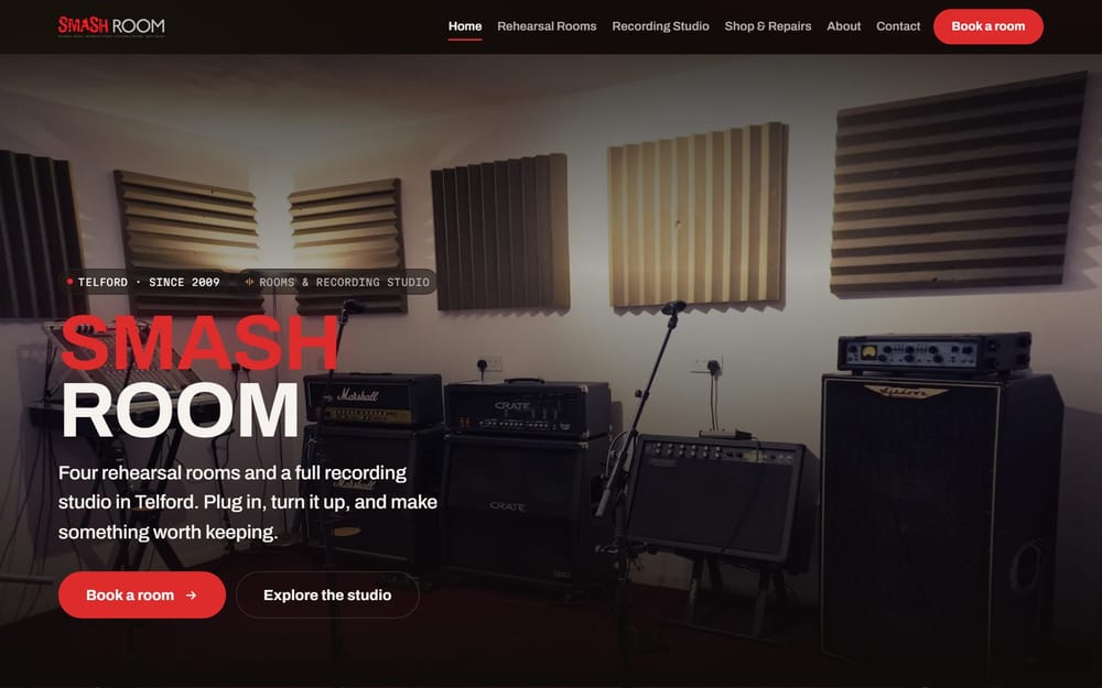 The Smash Room website, Rehearsal & recording studio