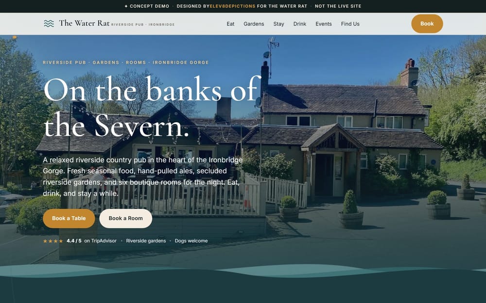The Water Rat website, Riverside pub & rooms