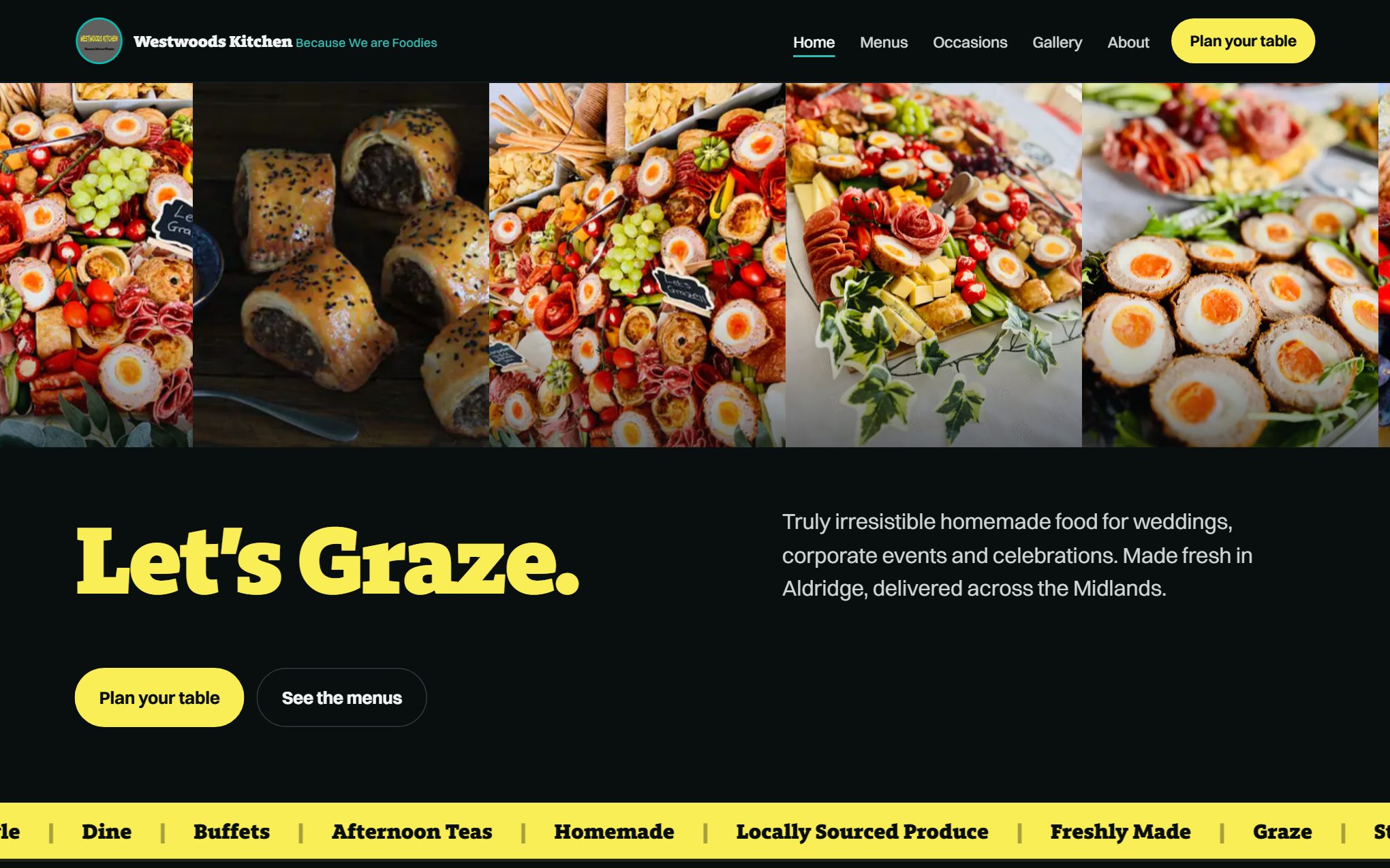 Westwoods Kitchen website, Grazing tables & catering