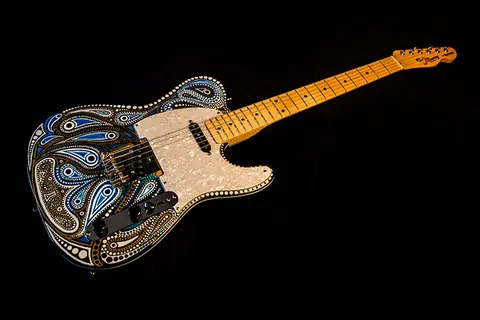 The hand painted Telecaster full length, artwork body and maple neck, on black
