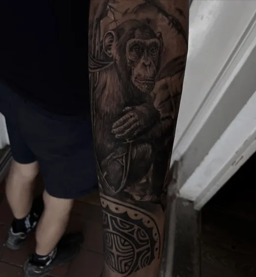 Black and grey primate portrait piece