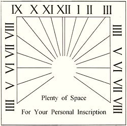A printable line drawing of the square Regency dial face, with hour numerals ranged around three sides and the words Plenty of Space For Your Personal Inscription across the lower half, used to plan where an inscription will sit.