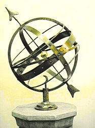 An Ecliptic armillary standing on display in the showroom.