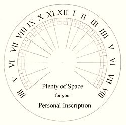 A printable line drawing of the round Jacobean dial face, with Roman numerals ranged around the rim and the words Plenty of Space for your Personal Inscription in the centre, used to plan where an inscription will sit.
