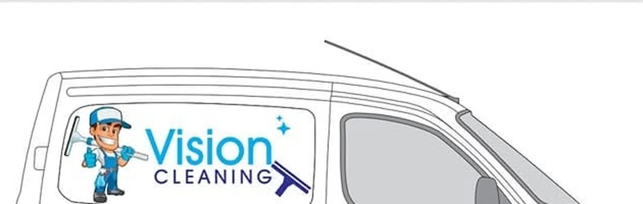 The Vision Cleaning van sign writing: the Vision Cleaning logo, windows and fascias, gutter cleaning with gutter vac, and the phone number 07723 308877