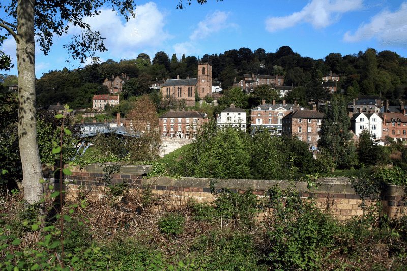 Ironbridge village and church seen across the gorge
